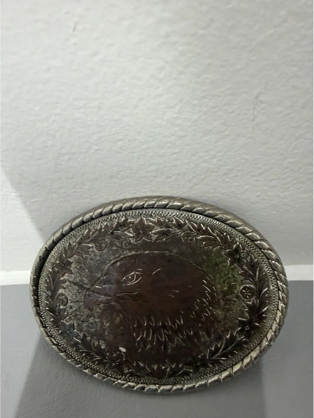 Belt Buckle - Oval Shaped With Engraved Eagled - Made in USA